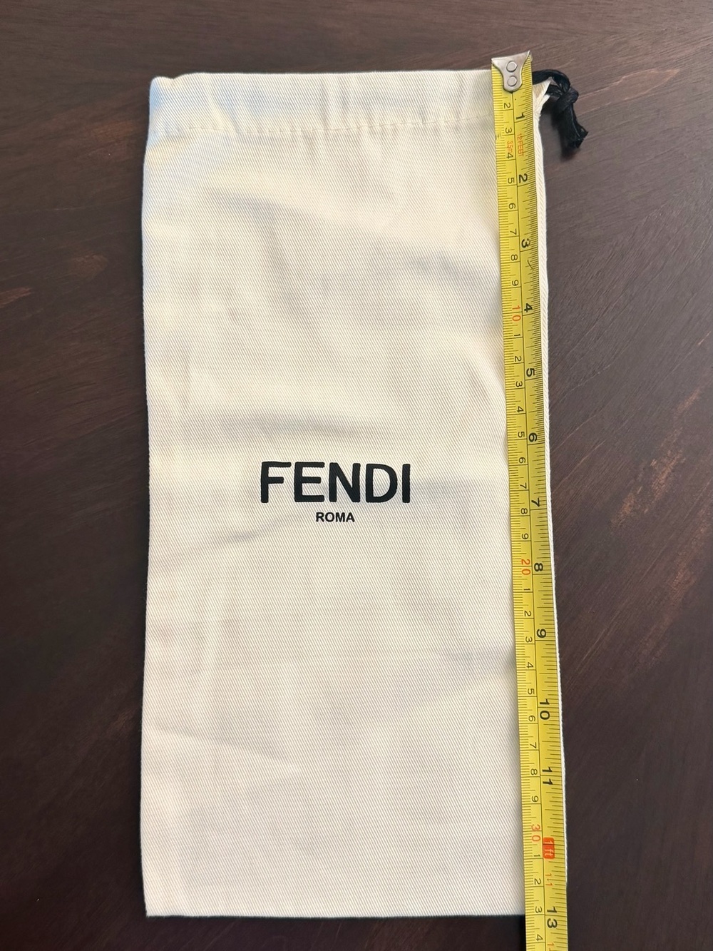 Fendi Cream Drawstring Pouch with Black Logo 13x6.5